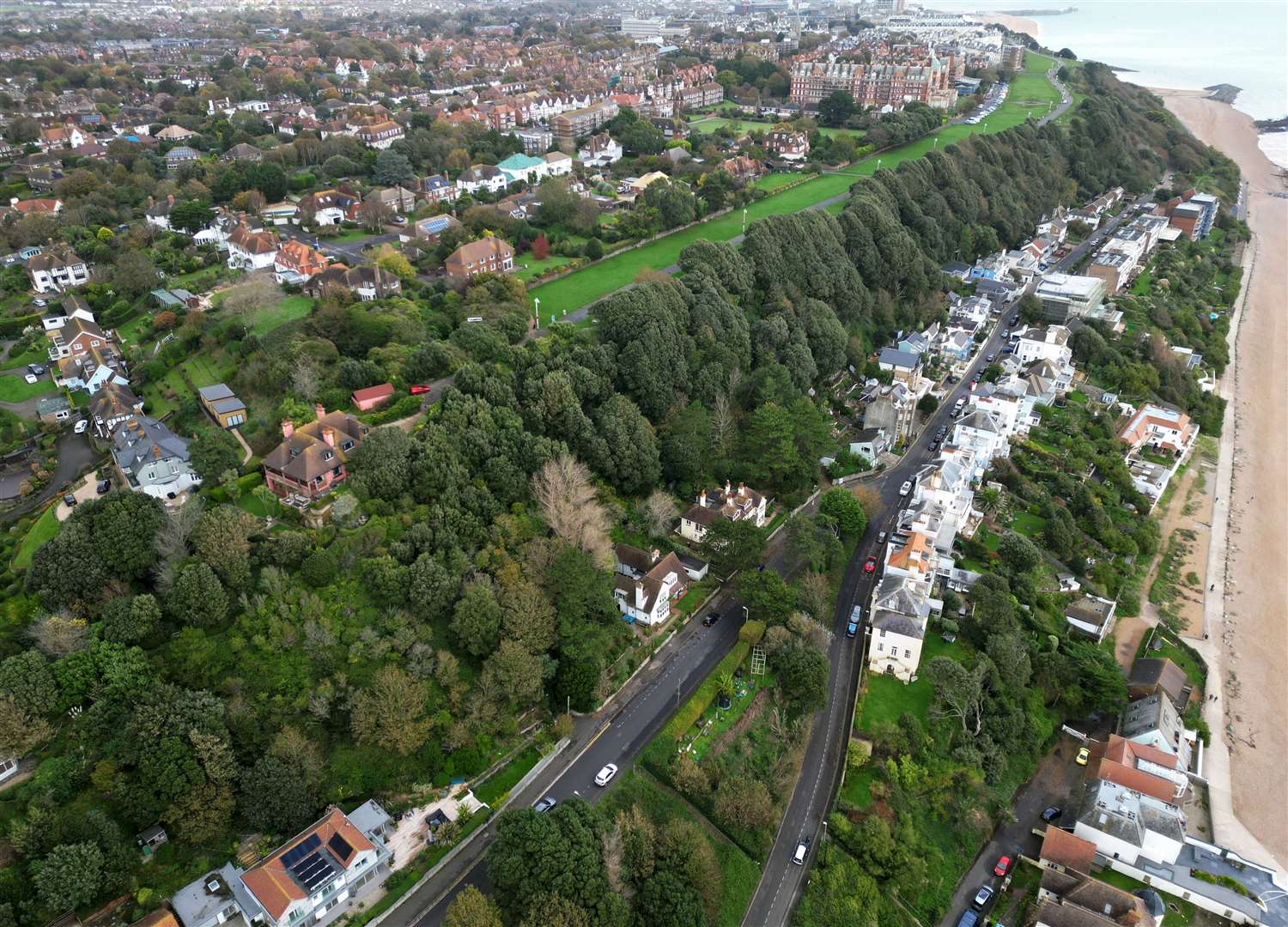 A drone image of the pricier west end of Folkestone and Sandgate along the coast. Picture: Barry Goodwin