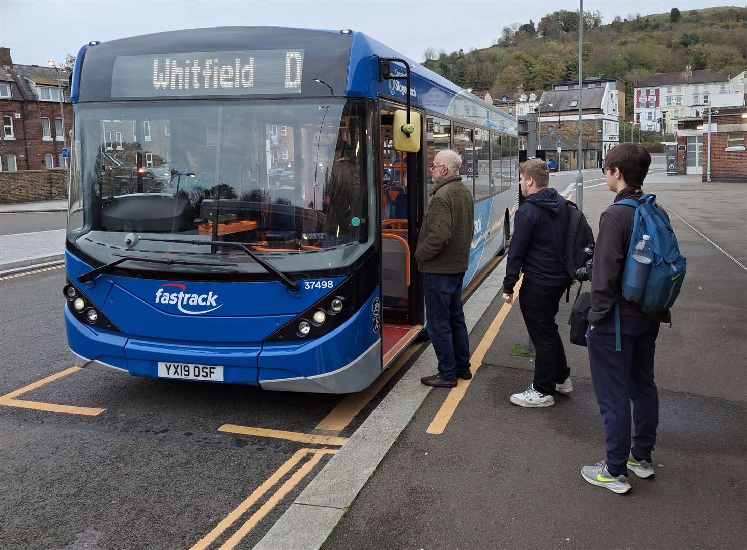 Passengers boarding Dover's first-ever Fastrack bus at Dover Priory station on Sunday morning