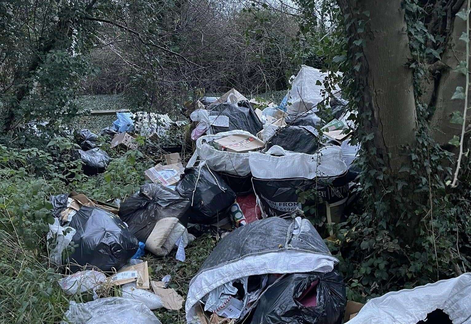 An investigation has been launched after several Hermes/Evri parcels were found dumped at the end of Beacon Lane, Chatham. Photo: Wayne Coveney