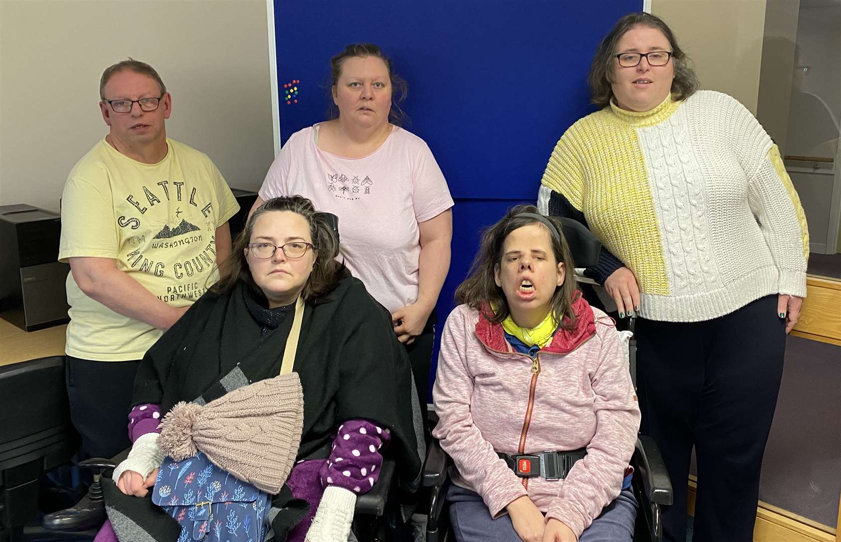 They met up for the last time today. Left to right: Stuart Mitchell, 48, Claire Hedger, 43, Ashley Walking, 48, Selina Potter, 41 and Shelley Bird, 35