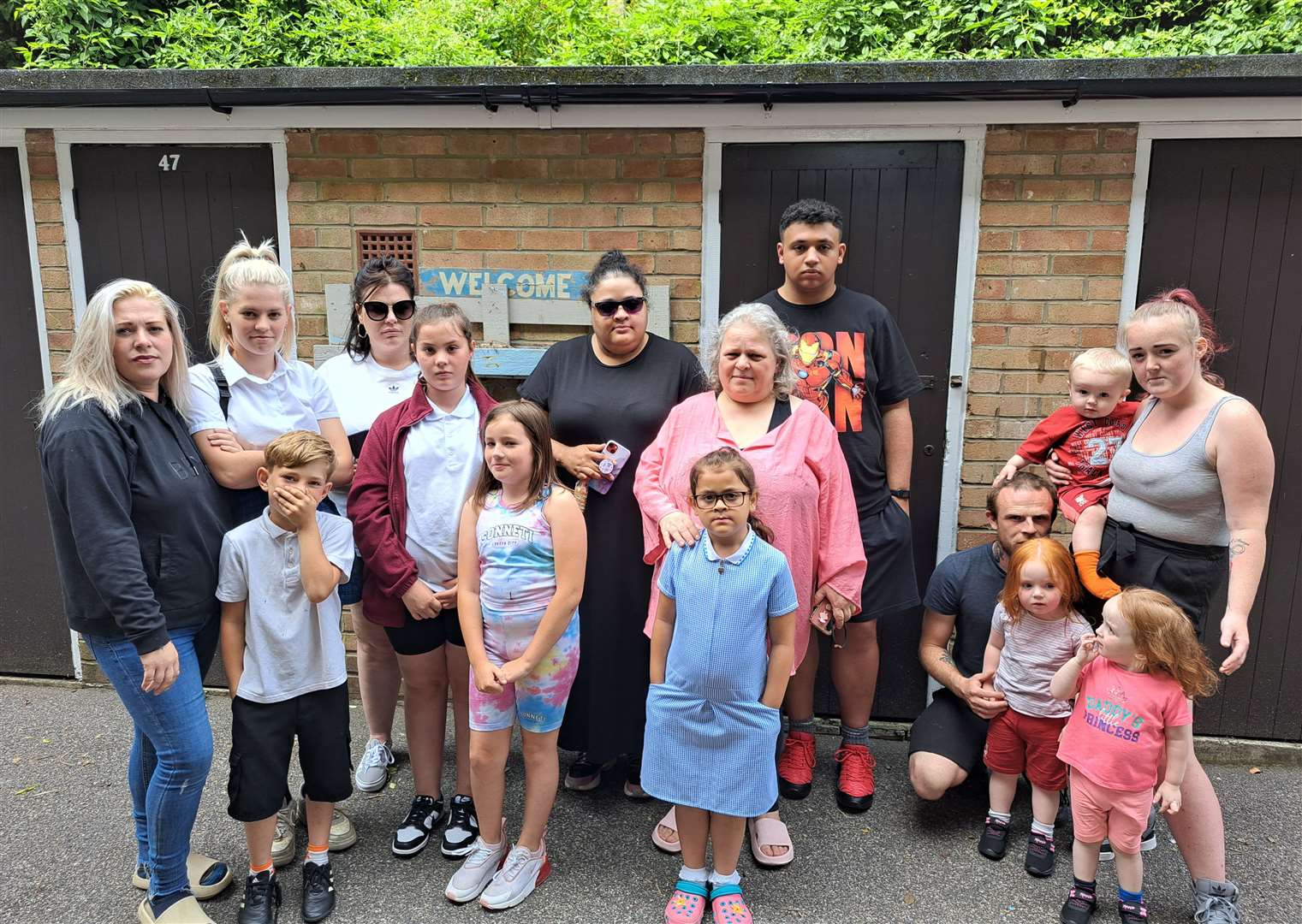 Some of the families affected at Neame Court in Hollands Avenue, Folkestone