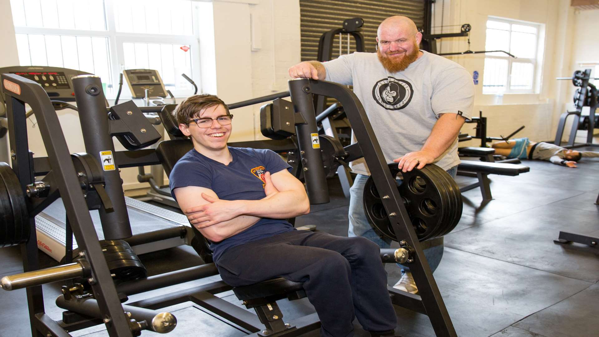 Matt Keam with bodybuilding star Dave Crosland at Redemption Fitness in Maidstone