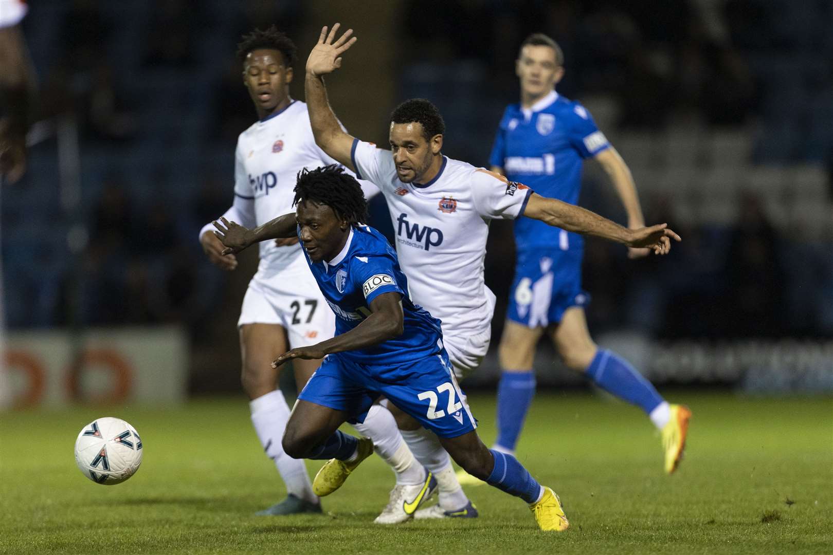 Jordan Green challenges for the ball against AFC Fylde's Curtis Weston. Picture: KPI