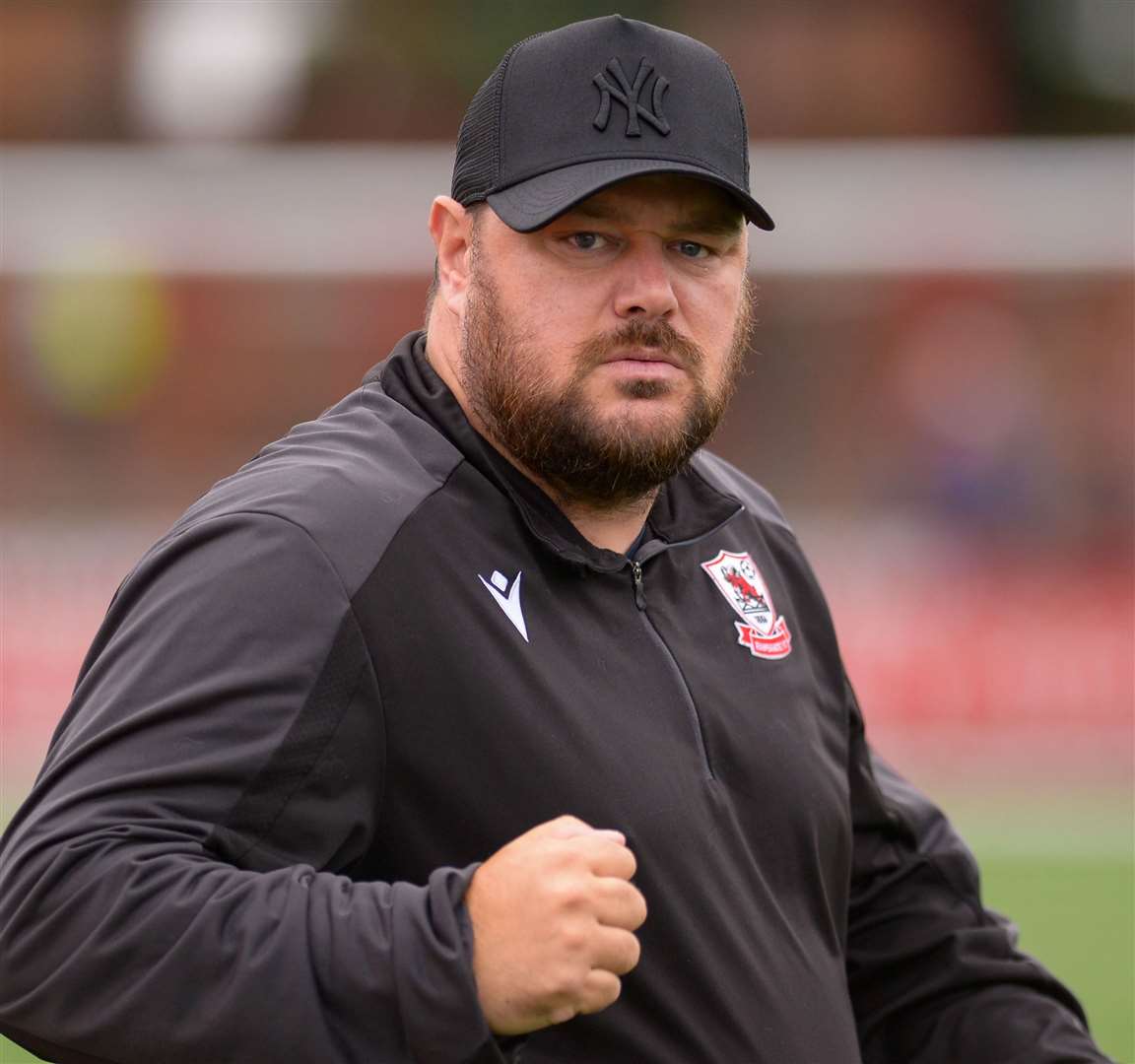 Ramsgate boss Ben Smith shows just how pleased he was with his team's performance against Folkestone. Picture: Stuart Watson