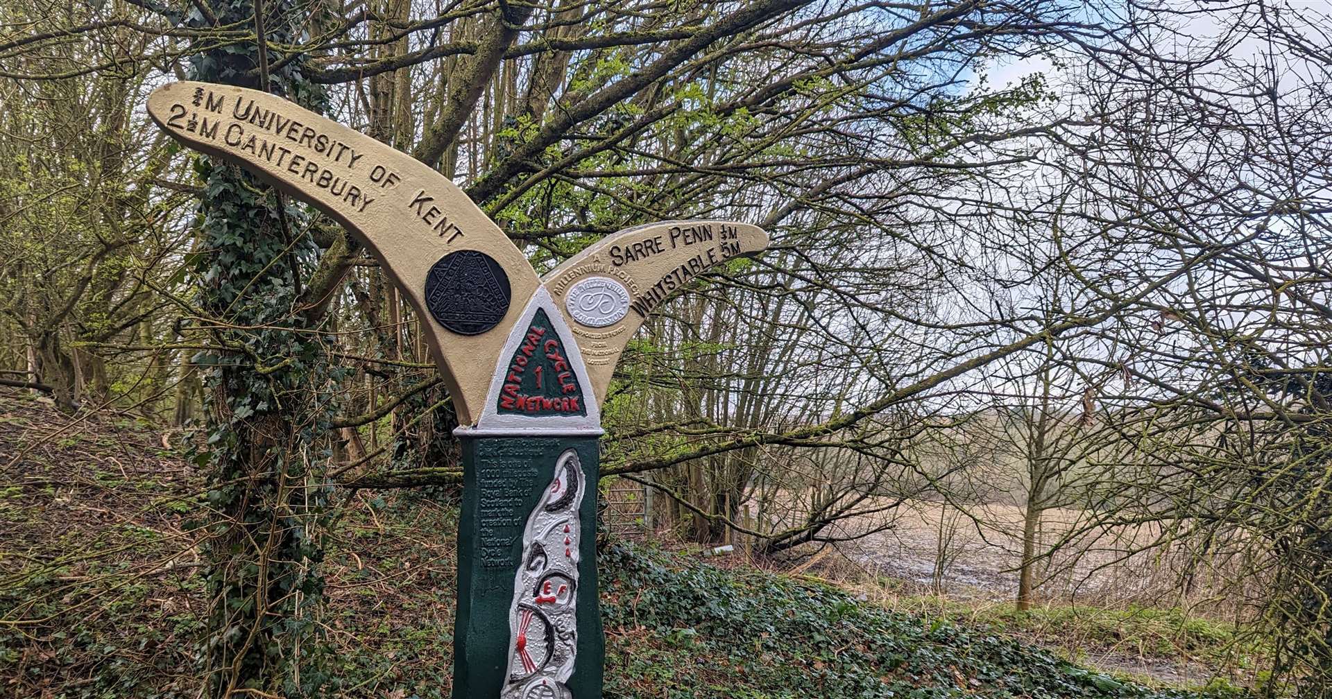 Signs point the way between Canterbury and Whitstable