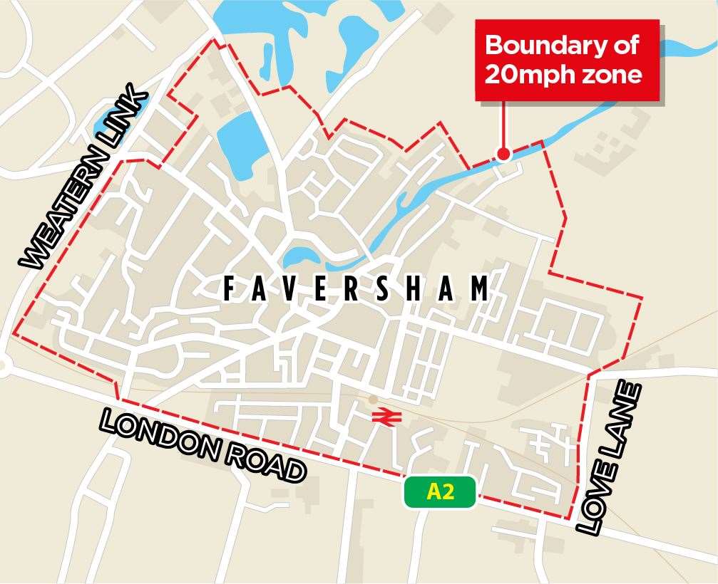 The proposed 20mph zone in Faversham