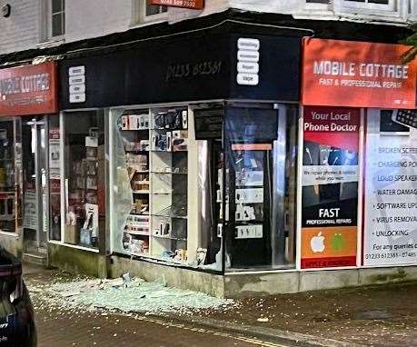 Glass outside Mobile Cottage in Ashford last night