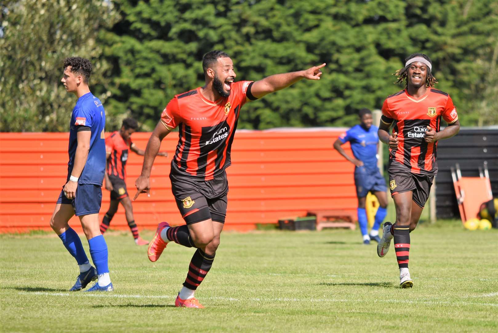 Hat-trick hero Ahmed Abdulla celebrates against Lancing Picture: Ken Medwyn