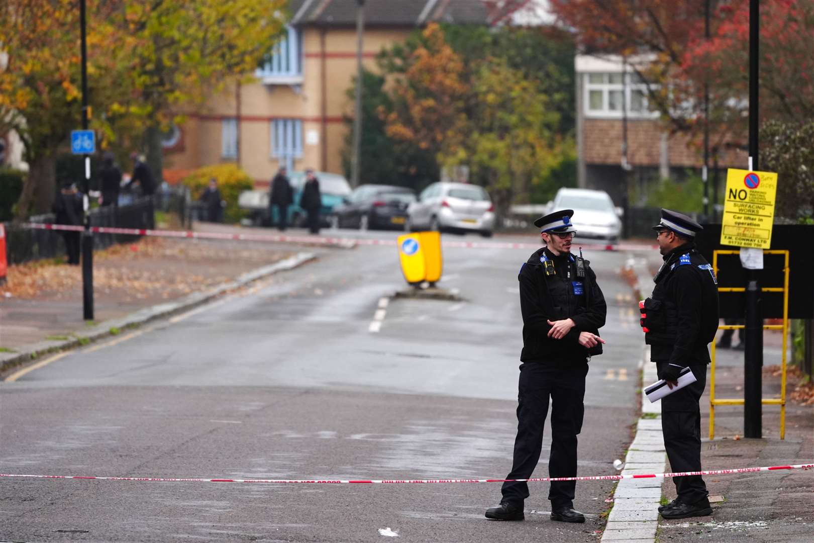 Police at the scene near Wells Park Road in Sydenham, south-east London after the shooting of three people, including fatal victim, Curtis Green (Aaron Chown/PA)