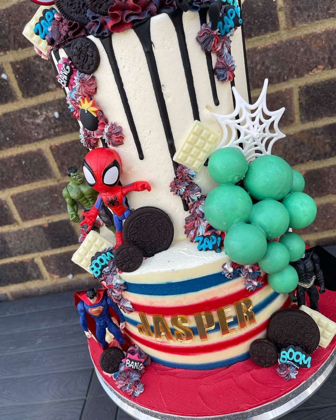 A superhero-themed cake for Jasper. Picture: Bon Bon Cakes