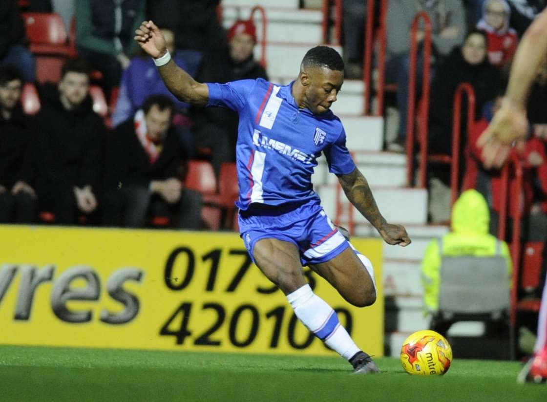 Ryan Jackson fires in Gillingham's third goal Picture: Barry Goodwin