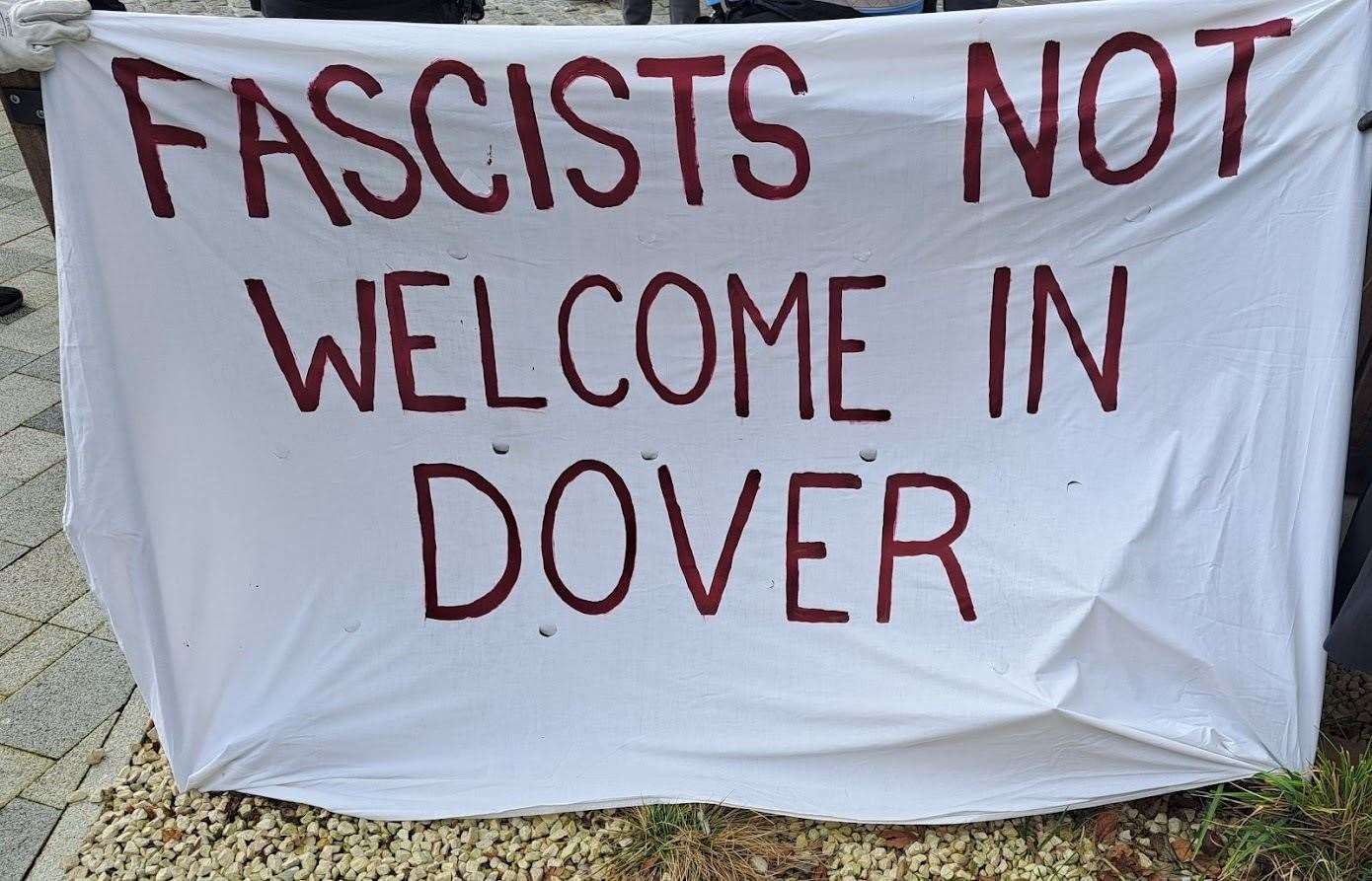 One of the signs brought to the demonstration in Dover by members of the Stand up to Racism group