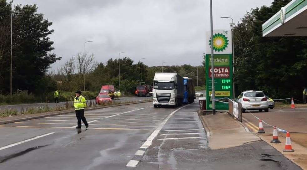 Emergency services at the scene of the accident close to the Whitfield roundabout