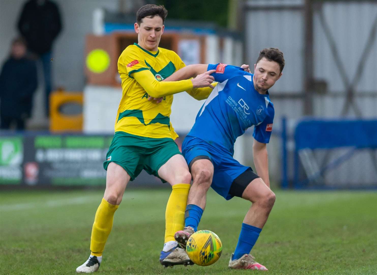 Herne Bay's Rory Smith, right, scored in their weekend draw with Aveley. Picture: Ian Scammell