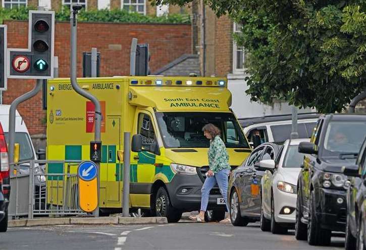 An ambulance was temporarily stuck because of the holiday traffic at the Port of Dover Photo: Gareth Fuller/PA