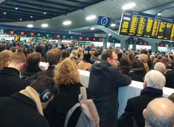 Commuters have described being packed "like sardines" on the platform. Picture: Lizzie Fenwick