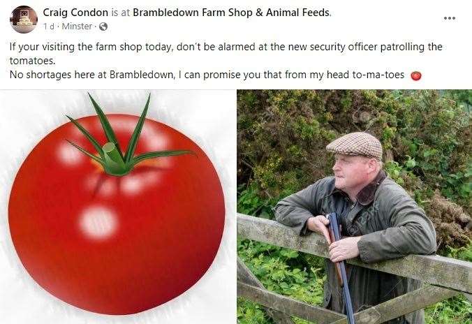 Brambledown Farm Shop's new tongue-in-cheek security measures to protect fresh tomato supplies on Sheppey. Picture: Facebook