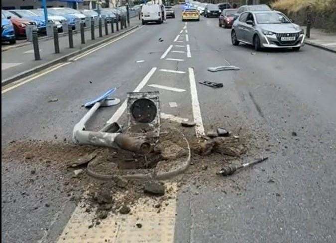 A traffic island had also been knocked down. Picture: @arthurteodoro946/TikTok