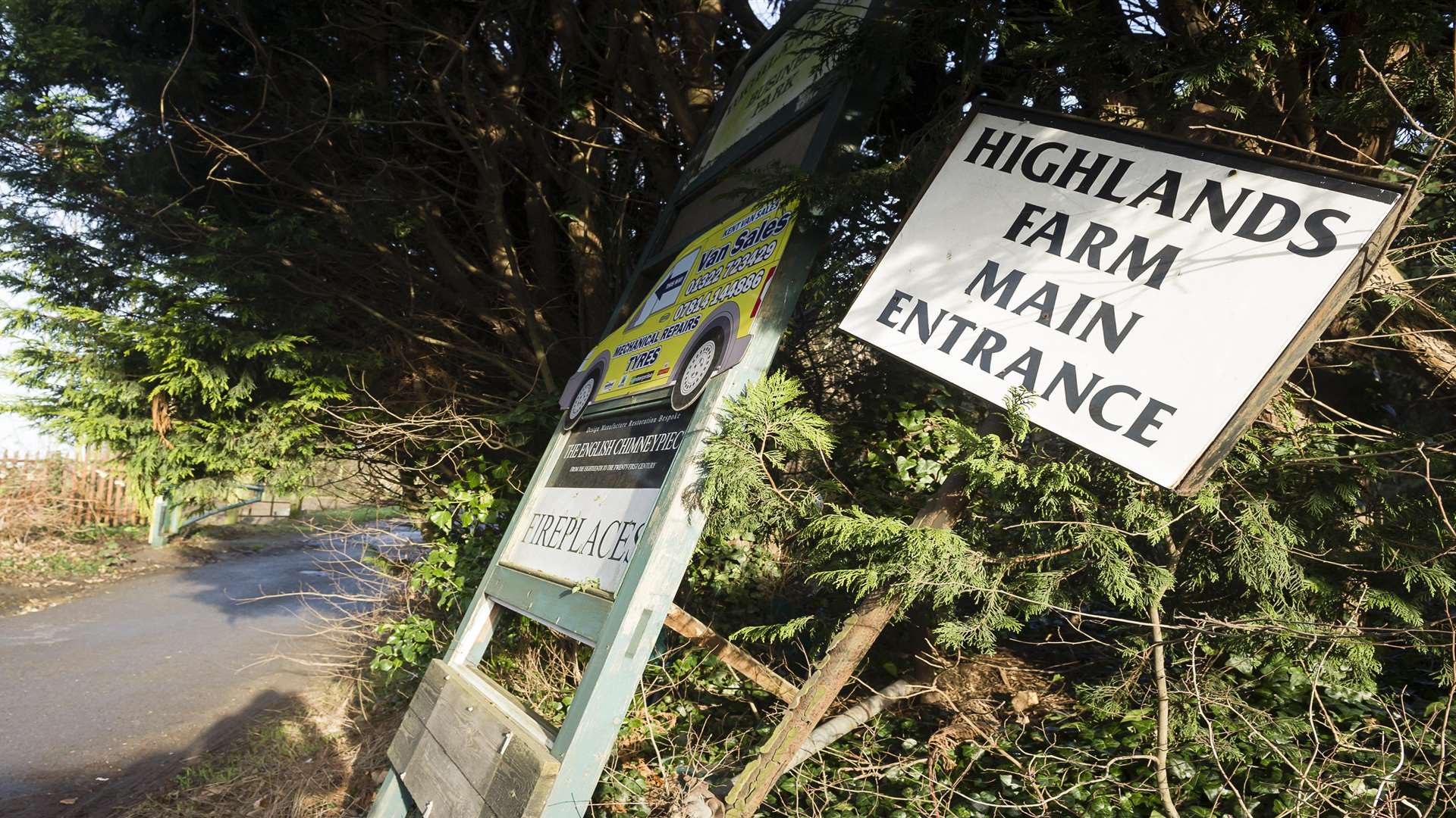 The entrance to Highlands Farm Estate, Highlands Hill, Swanley.