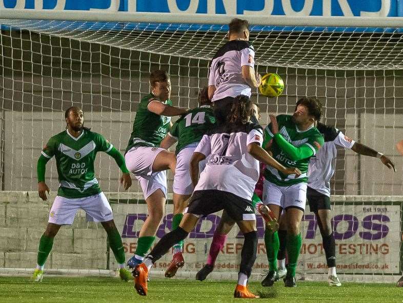 Jono Richardson strikes against his old club at Homelands to make it 2-2. Picture: Ian Scammell