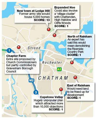 Map of potential sites put before the inspector