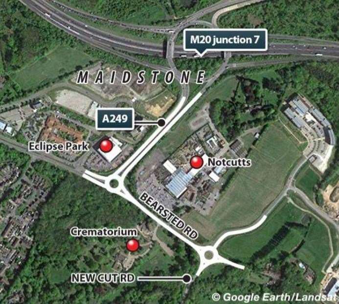 A graphic showing where work was due to take place on two roundabouts along the A249 in Maidstone