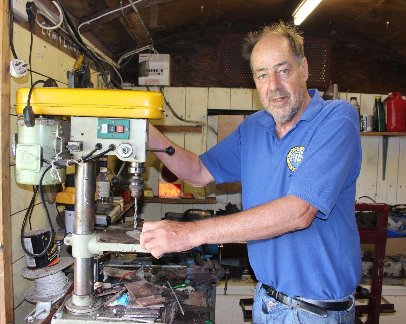 Bob Dawson, chairman of the Sheppey Miniature Model Engineering Society in the workshop at Barton's Point, Sheerness (2713870)