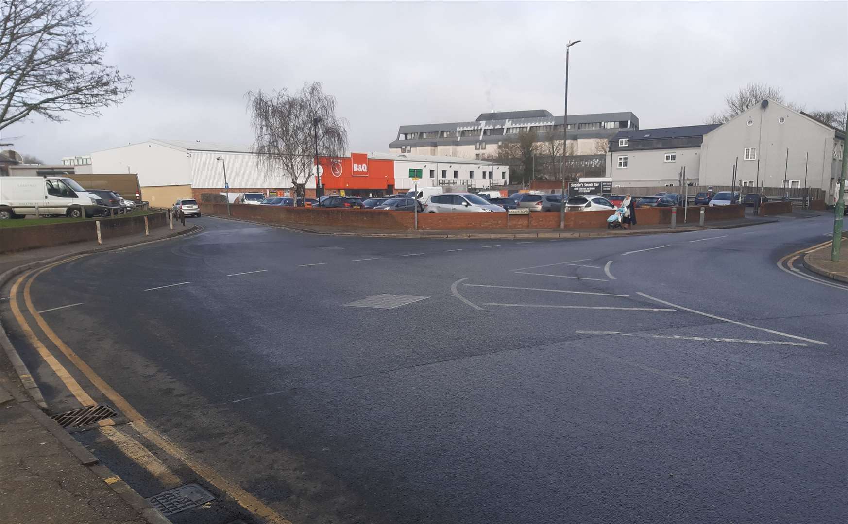 A mini roundabout has been installed along Barker Road to replace the give way junction, seen here