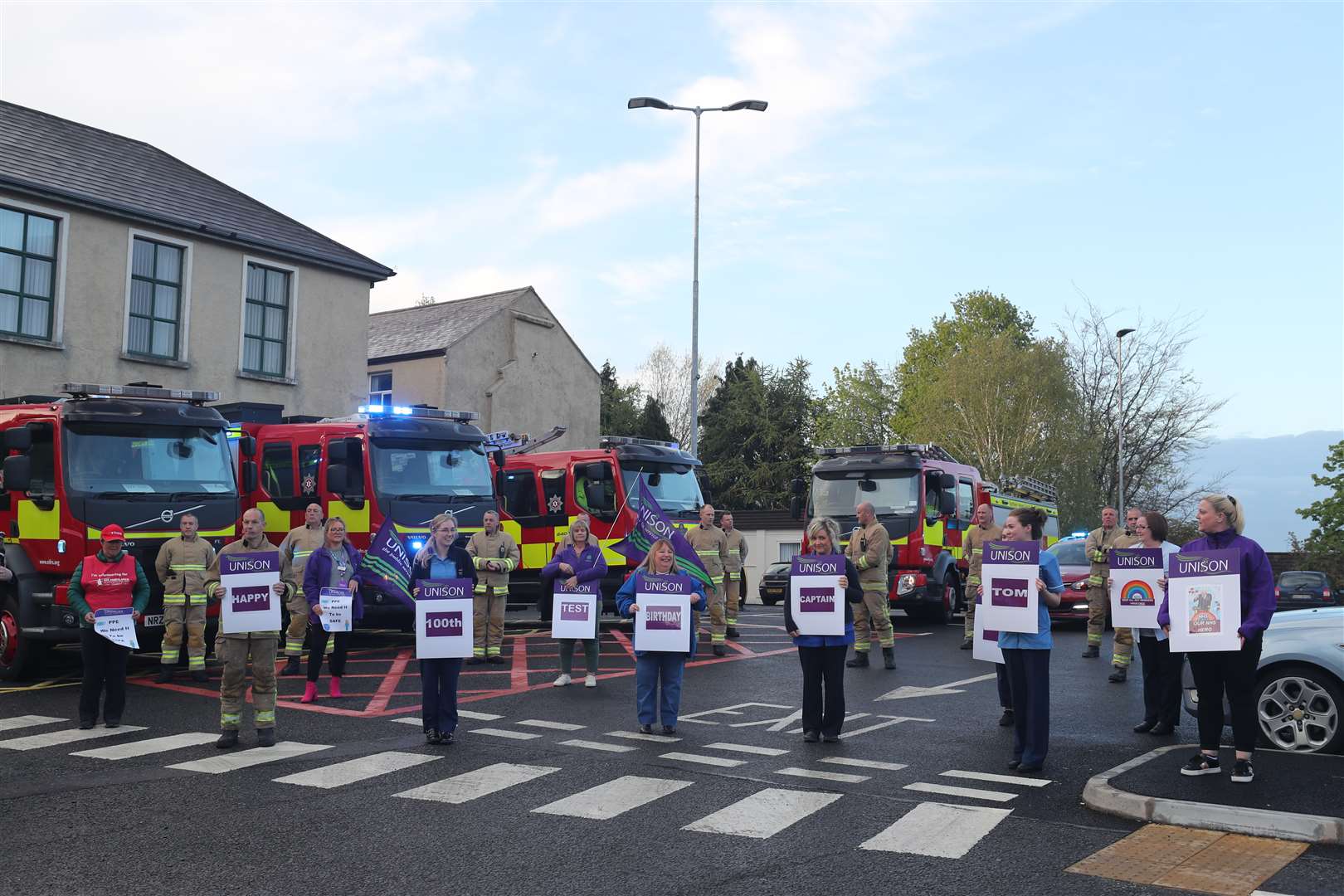 Staff and first responders outside Daisy Hill Hospital in Newry, Co Armagh, Northern Ireland (Niall Carson/PA)