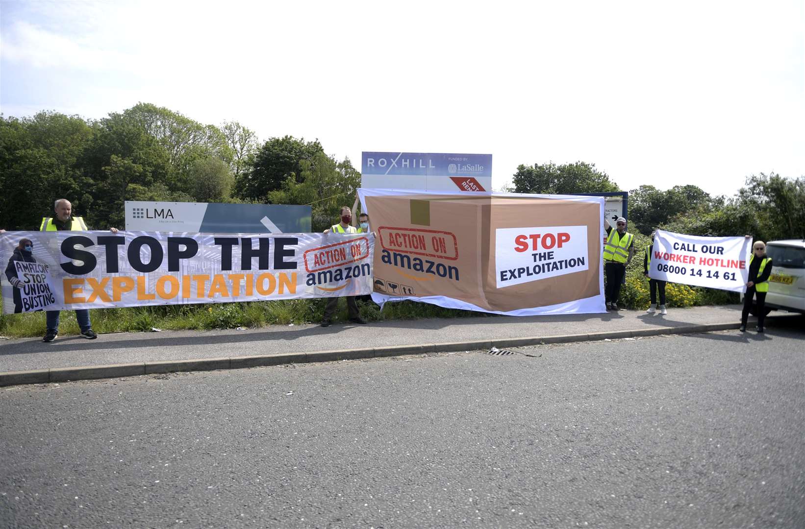 Banner in protest against Amazon. Picture: Barry Goodwin