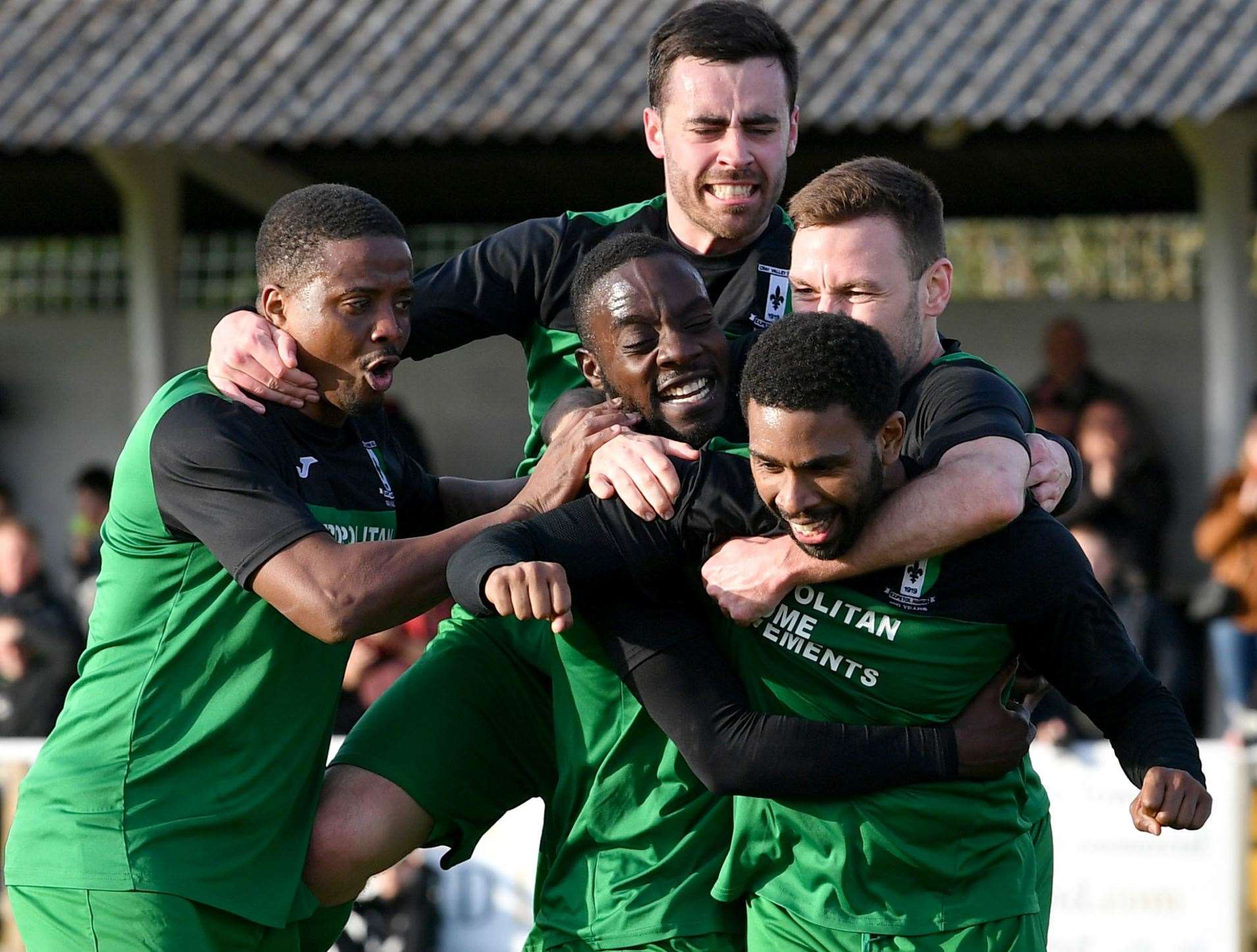 Cray celebrate Gavin Tomlin's goal against Canterbury on Saturday Picture: Keith Gillard