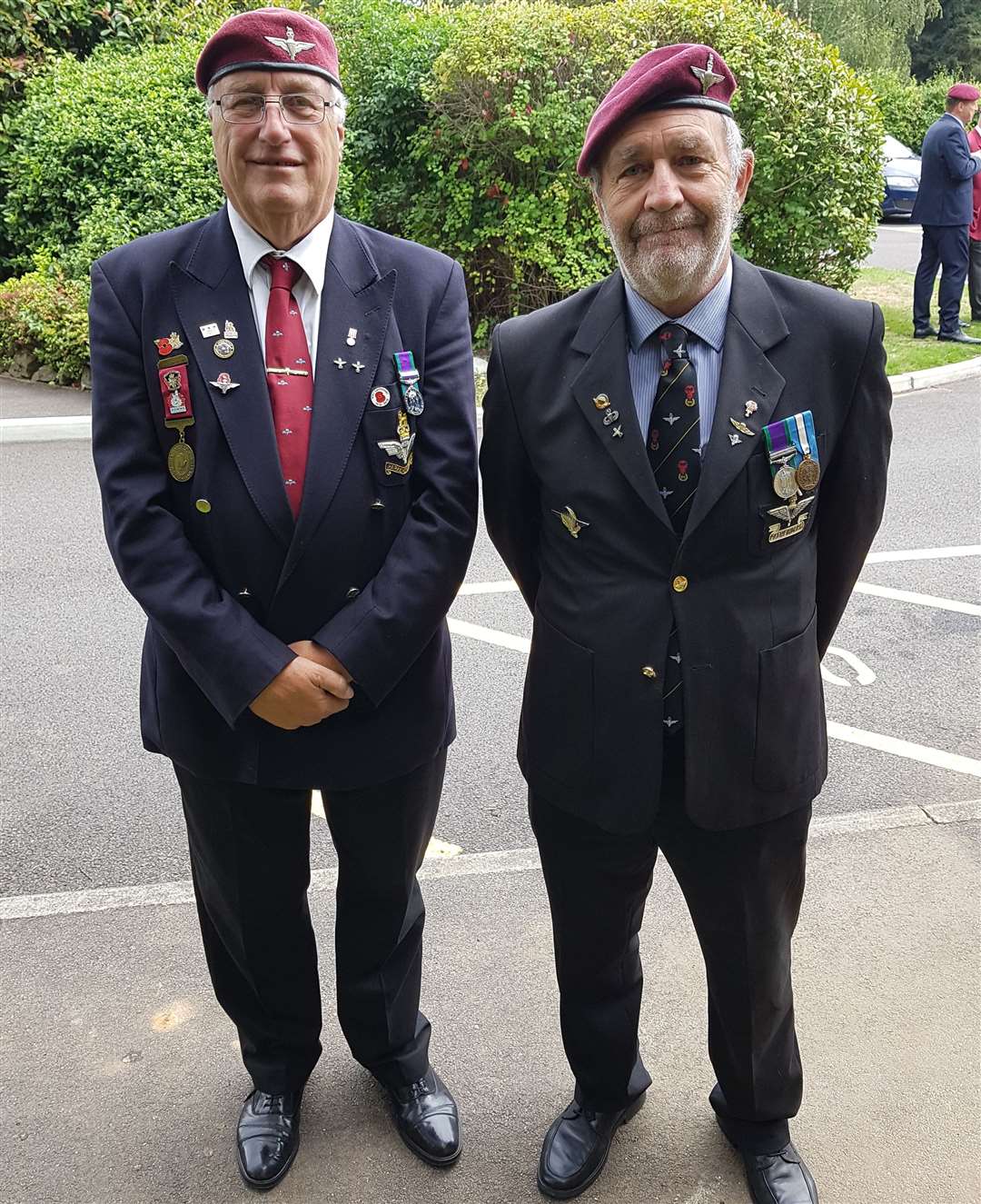 Geoff Butler and Ian Marshall paying their respects to Jock Hutton outside the crematorium