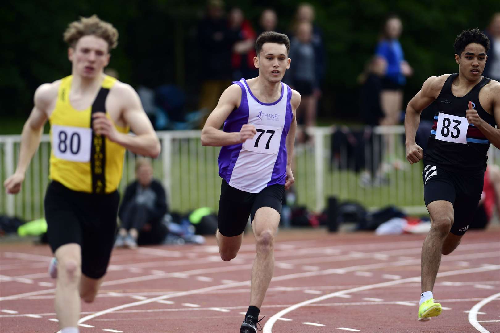 Kristian Samwell-Nash (Ashford AC), Connor Neal (Thanet AC) and Samuel Reardon (Blackheath & Bromley Harriers) in the 400m u20 race Picture: Barry Goodwin