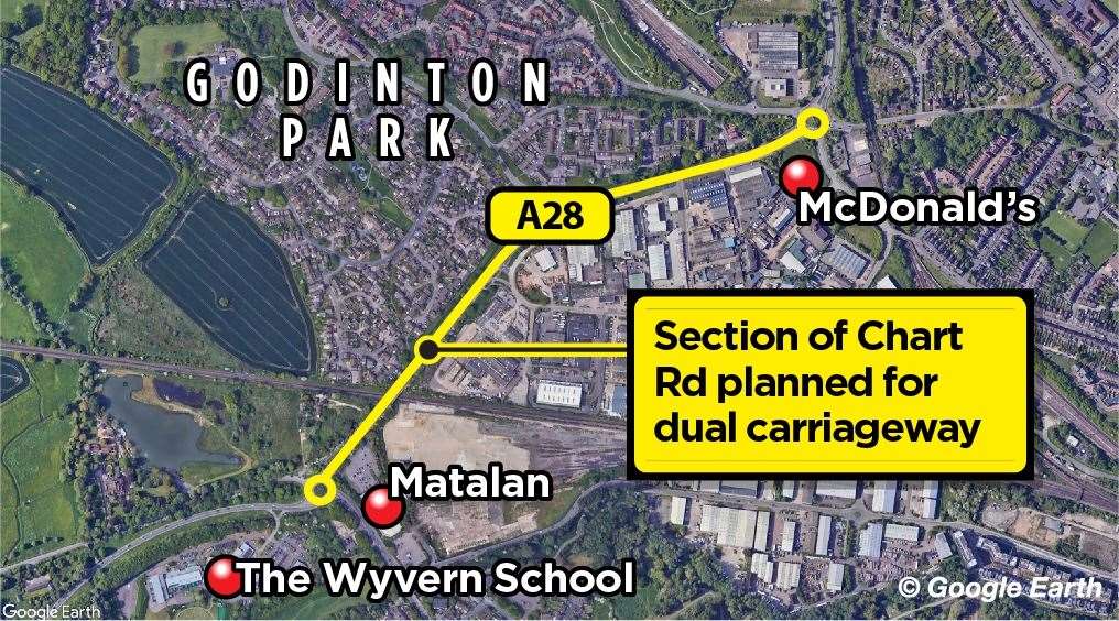 The plan is for the A28 Chart Road to be upgraded from Matalan to the ‘Tank’ roundabouts