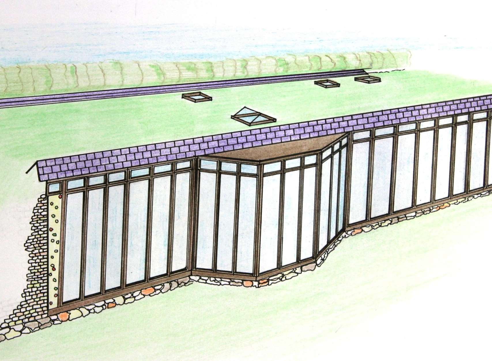 Artist's impression of the Sheppey Groundhouse at Flynn's Bee Farm, Elmley, created by Sav Pavlou