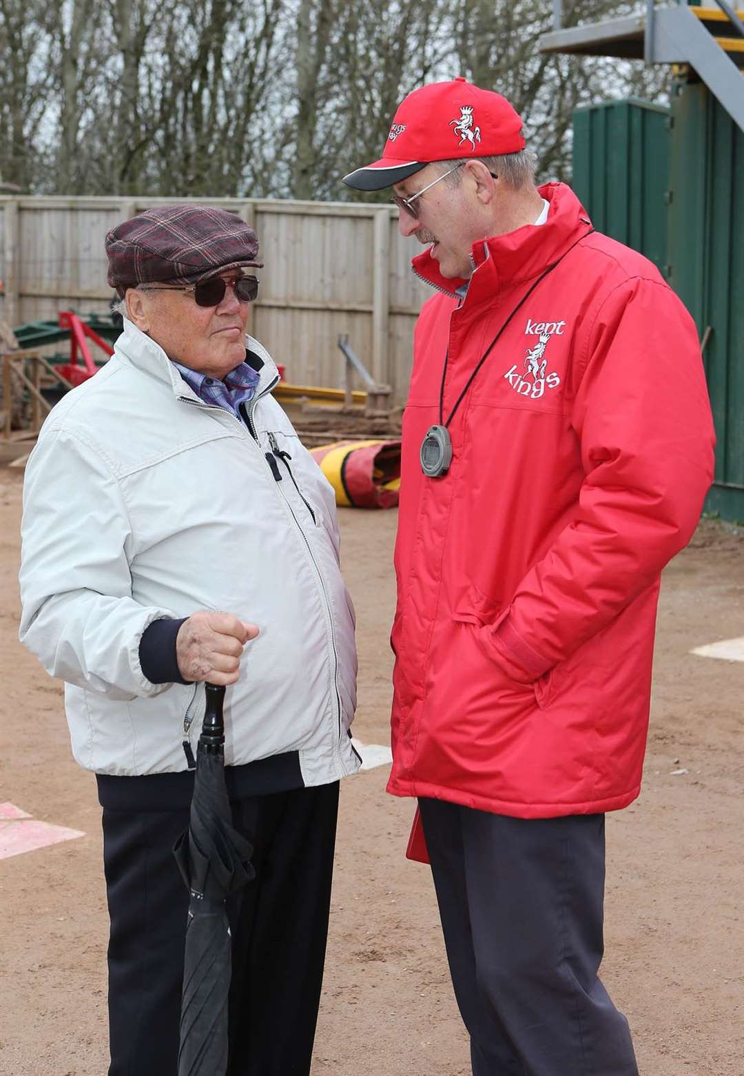 Len Silver in conversation with former Kent Kings team manager John Sampford. Picture: Steve Dixon