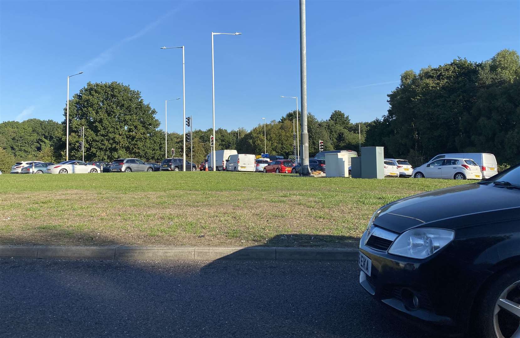 Frustrated motorists are stuck in delays across Ashford. Here, traffic is at a standstill on approach to Drover's Roundabout, off the M20 junction 9