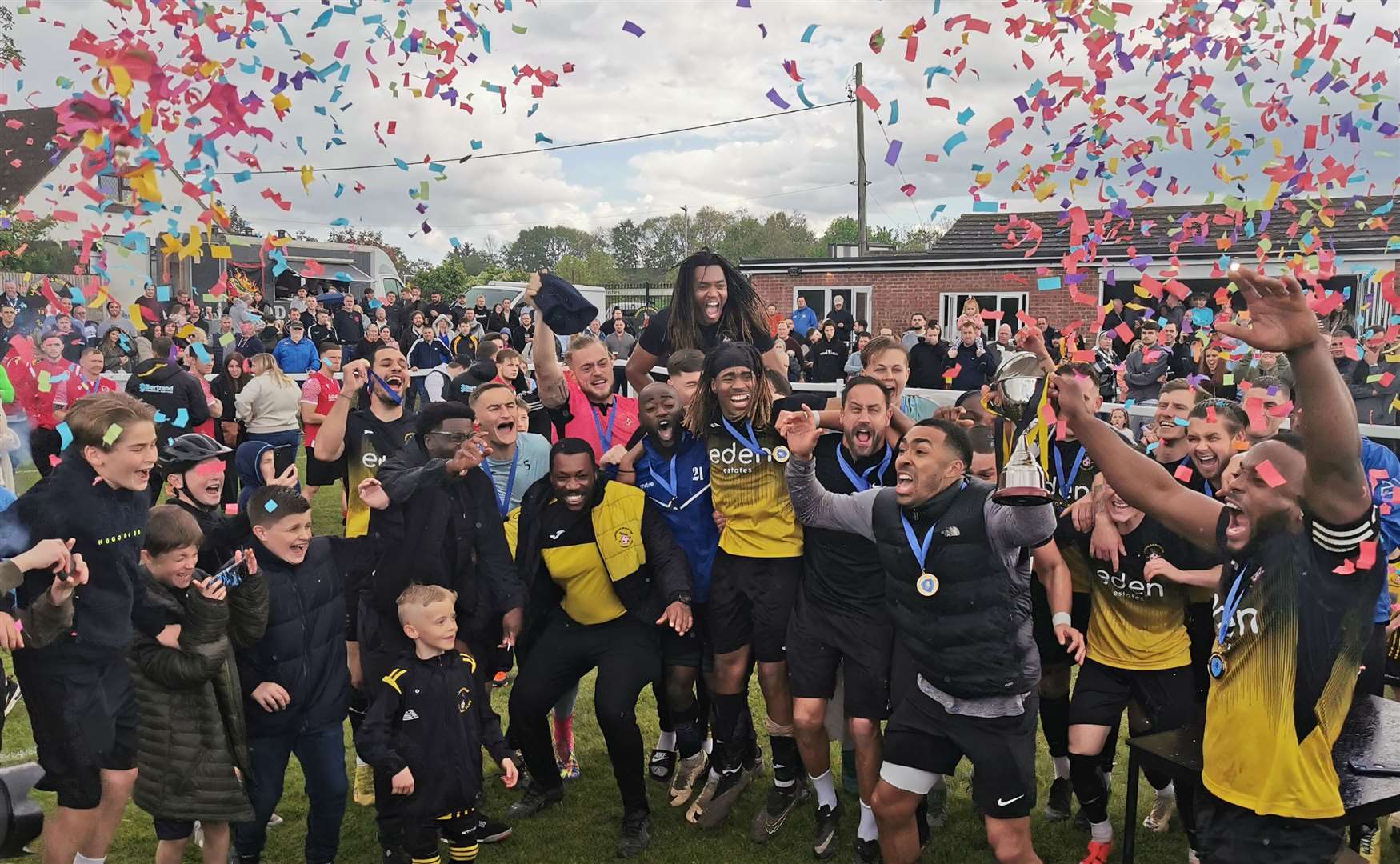 Larkfield & New Hythe celebrate winning promotion to the Southern Counties East Premier Division.