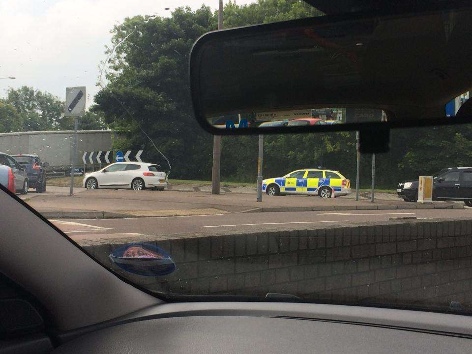 A lorry has gone into the roundabout at the top of Whitfield Hill. Picture: John Sheridan