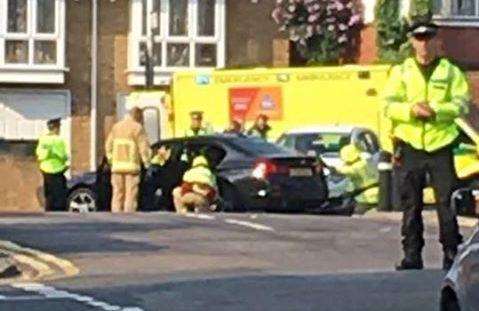 A woman was freed from her car by fire crews