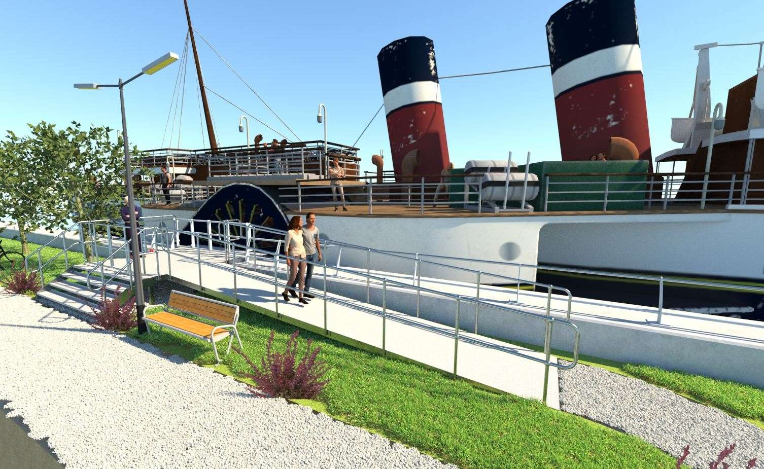 An artist's impression of how the proposed platform for embarking and disembarking from river boats in Rochester might look. Photo: Medway Council