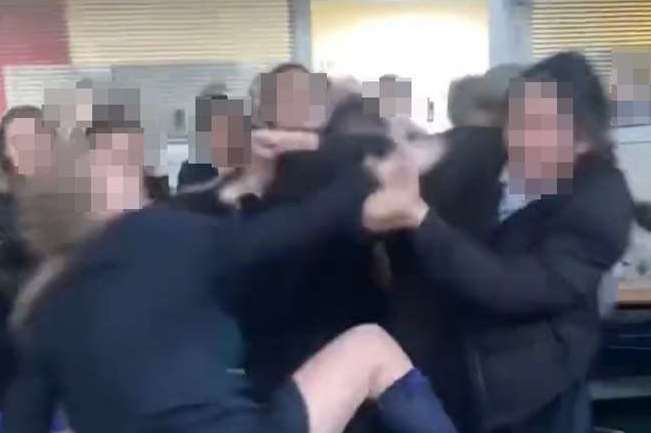 A video of a brawl erupting at Walderslade Girls School in Chatham has gone viral online. Picture: Twitter/@georgiiee_xo