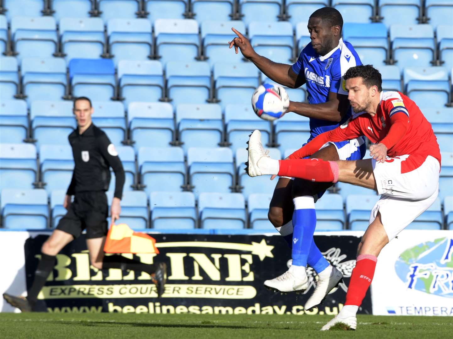 John Akinde muscles his way in against Swindon. Picture: Barry Goodwin (43420980)