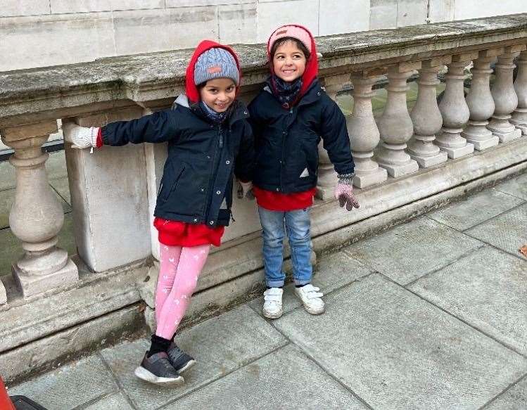 Twins Mya and Ava Hughes were the youngest participants in the charity walk