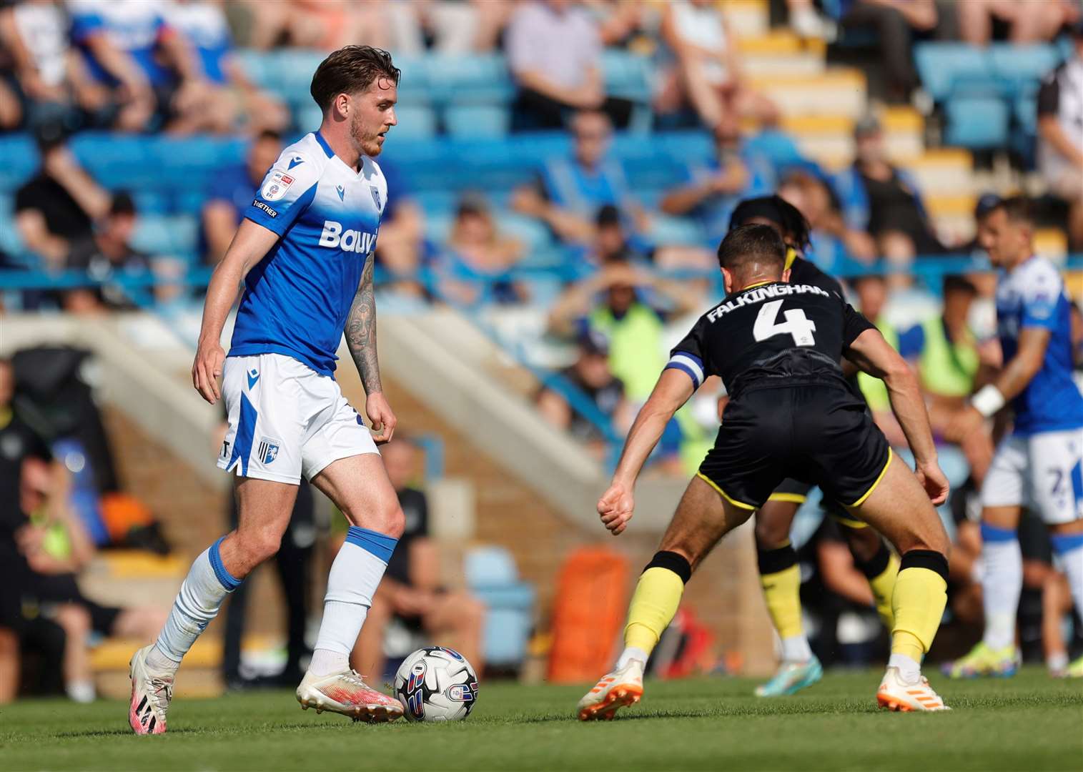 Connor Mahoney with two Harrogate players for company Picture: @Julian_KPI