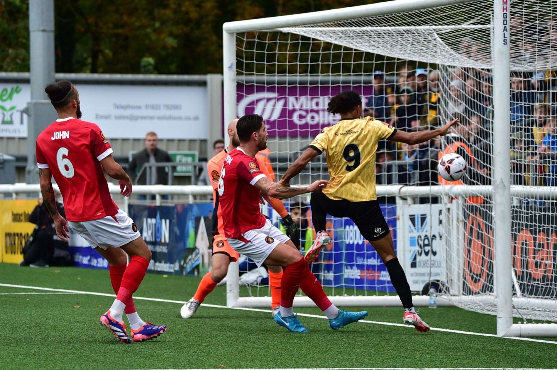 Aaron Blair adds Maidstone's third goal. Picture: Steve Terrell