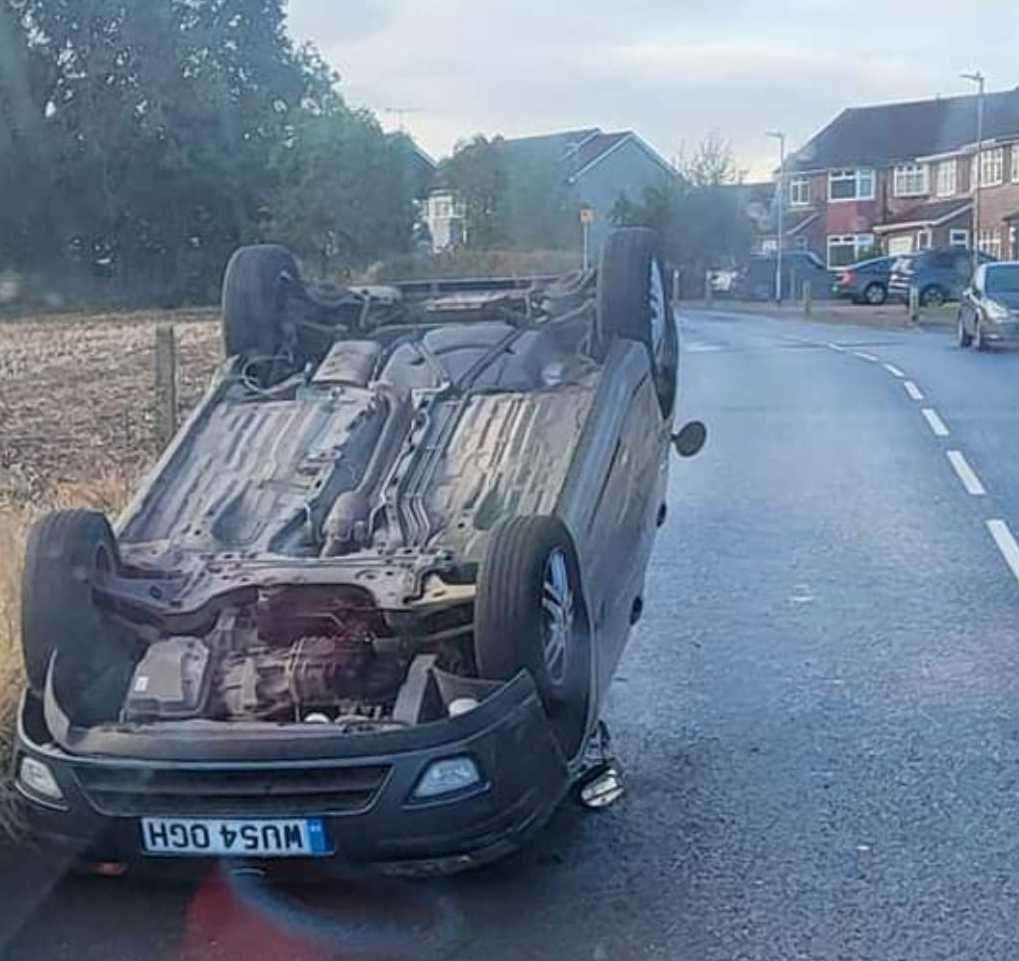 A car was left like this in Thong Lane, Gravesend