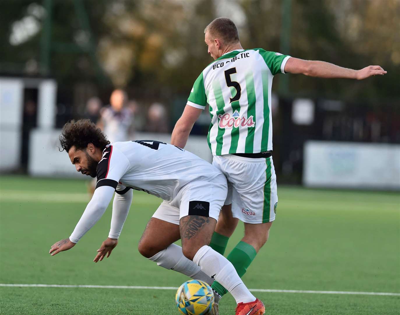 Faversham frontman Stefan Payne is challenged by Harry Sargent of VCD. Picture: Ian Scammell