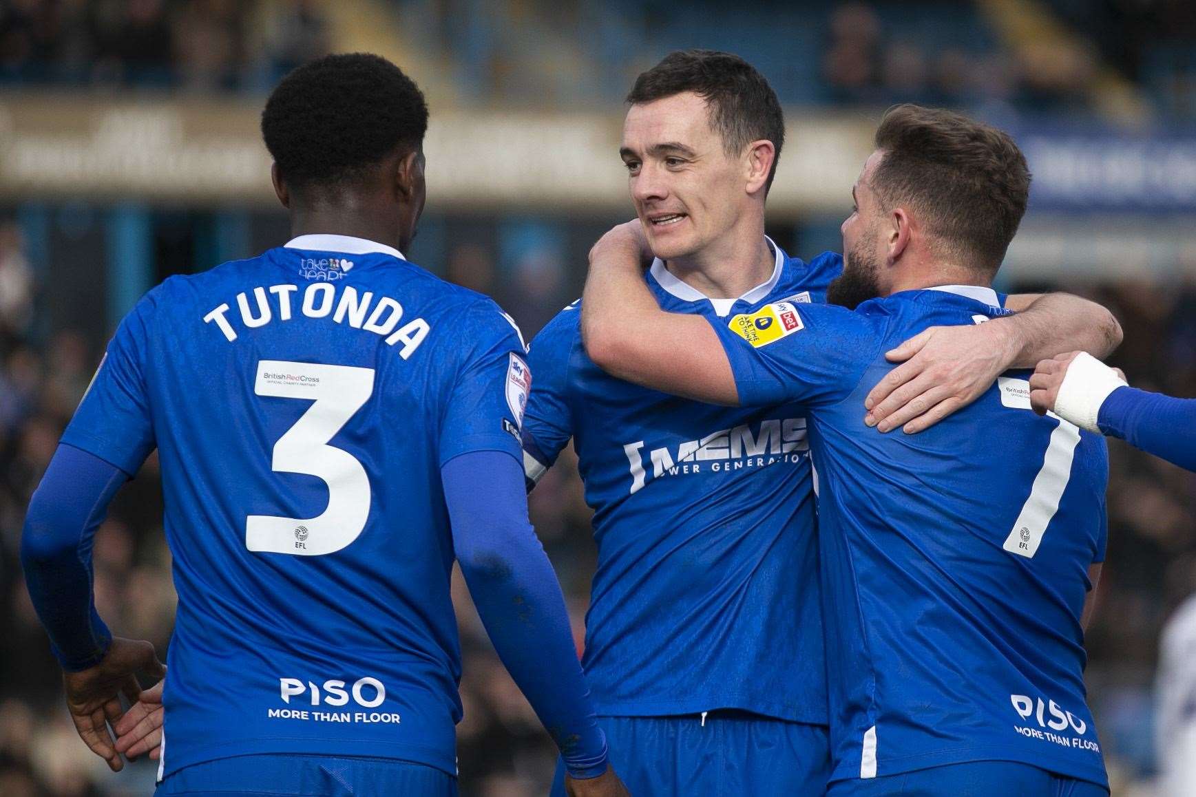 Captain Shaun Williams is congratulated on his goal against Tranmere