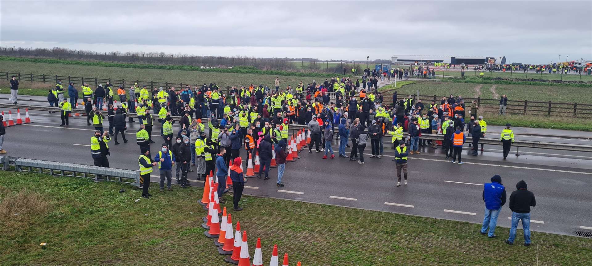 Police and lorry drivers face off at Manston